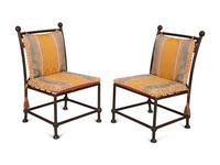 Eight Spanish Style Bronzed Metal Dining Chairs