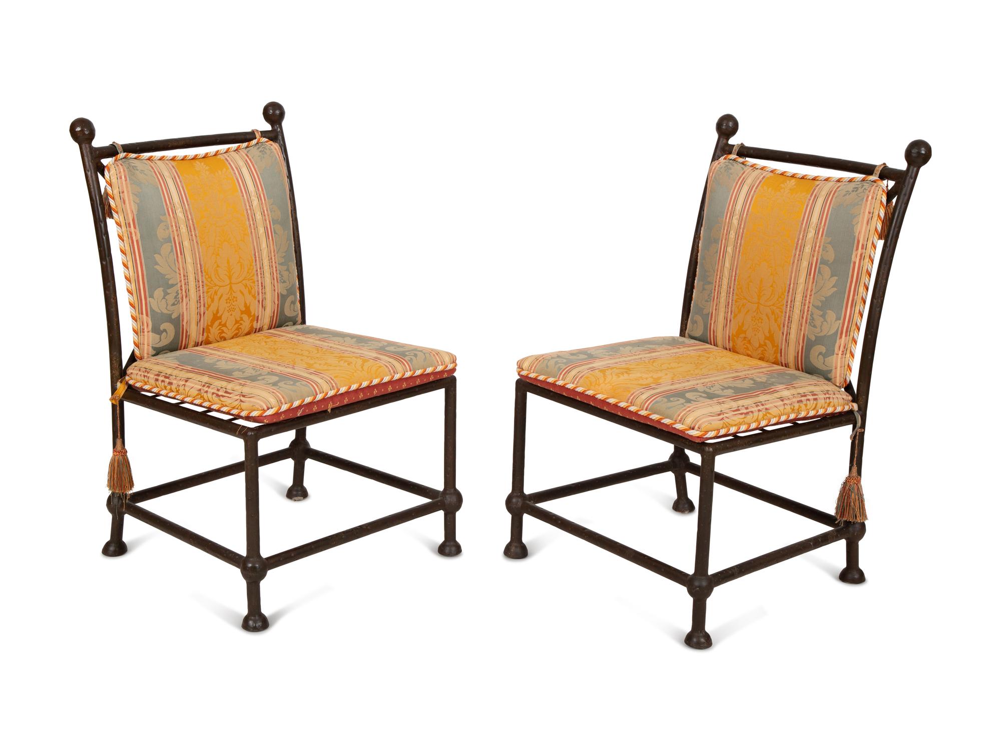 Eight Spanish Style Bronzed Metal Dining Chairs