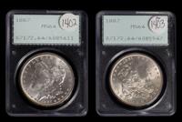 Two United States 1887 Morgan Silver Dollar Coins