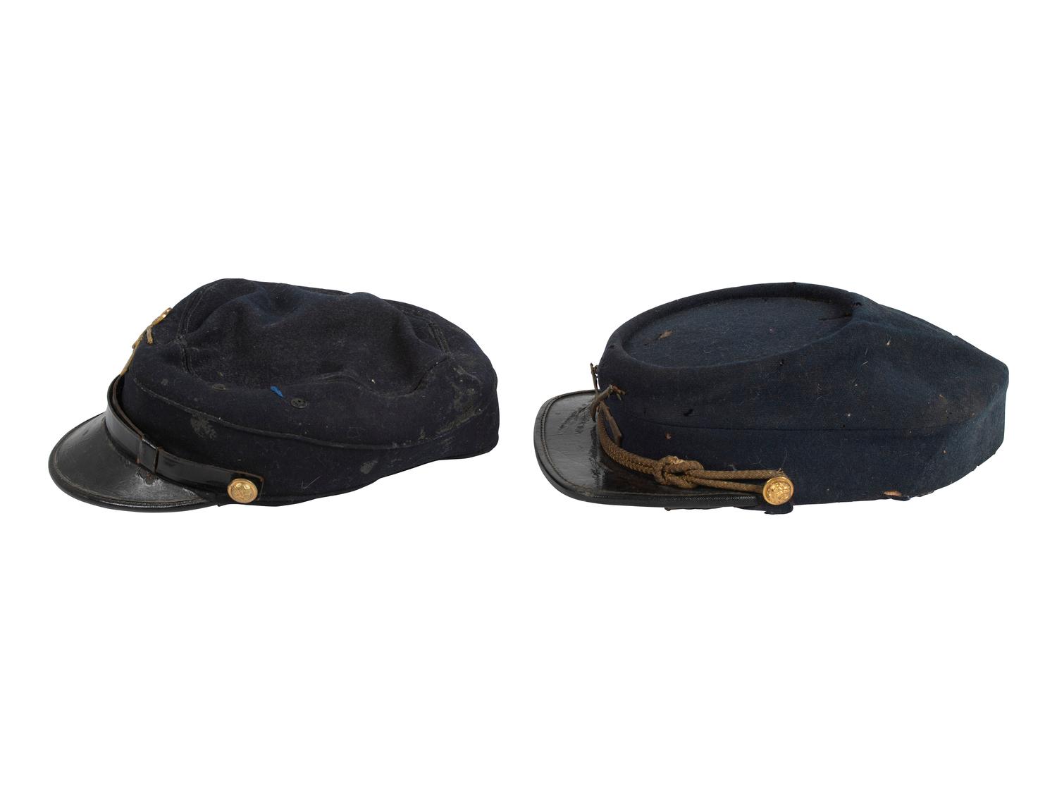 [LATE INDIAN WARS]. A group of 2 caps, highlighted by Late Indian War-era forage cap.