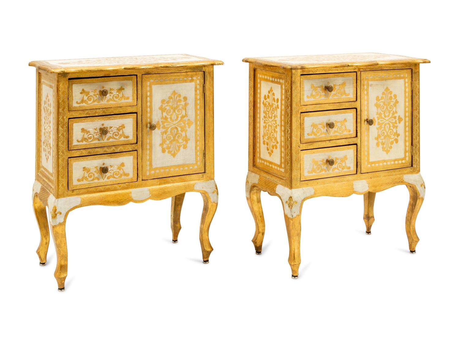 A Pair of Italian Painted and Parcel Gilt Cabinets
