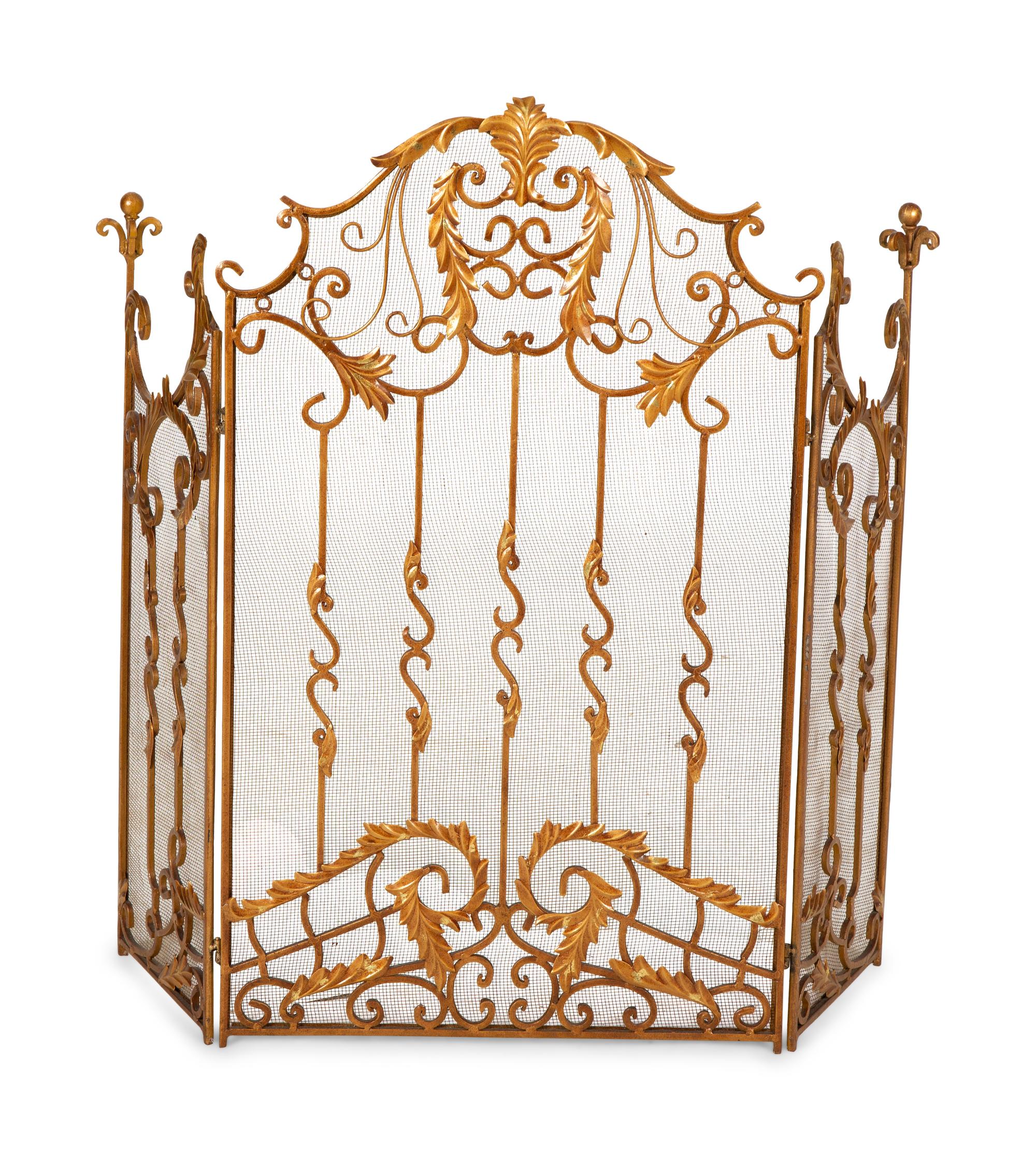A Copper-Patinated Hammered Metal Fire Screen