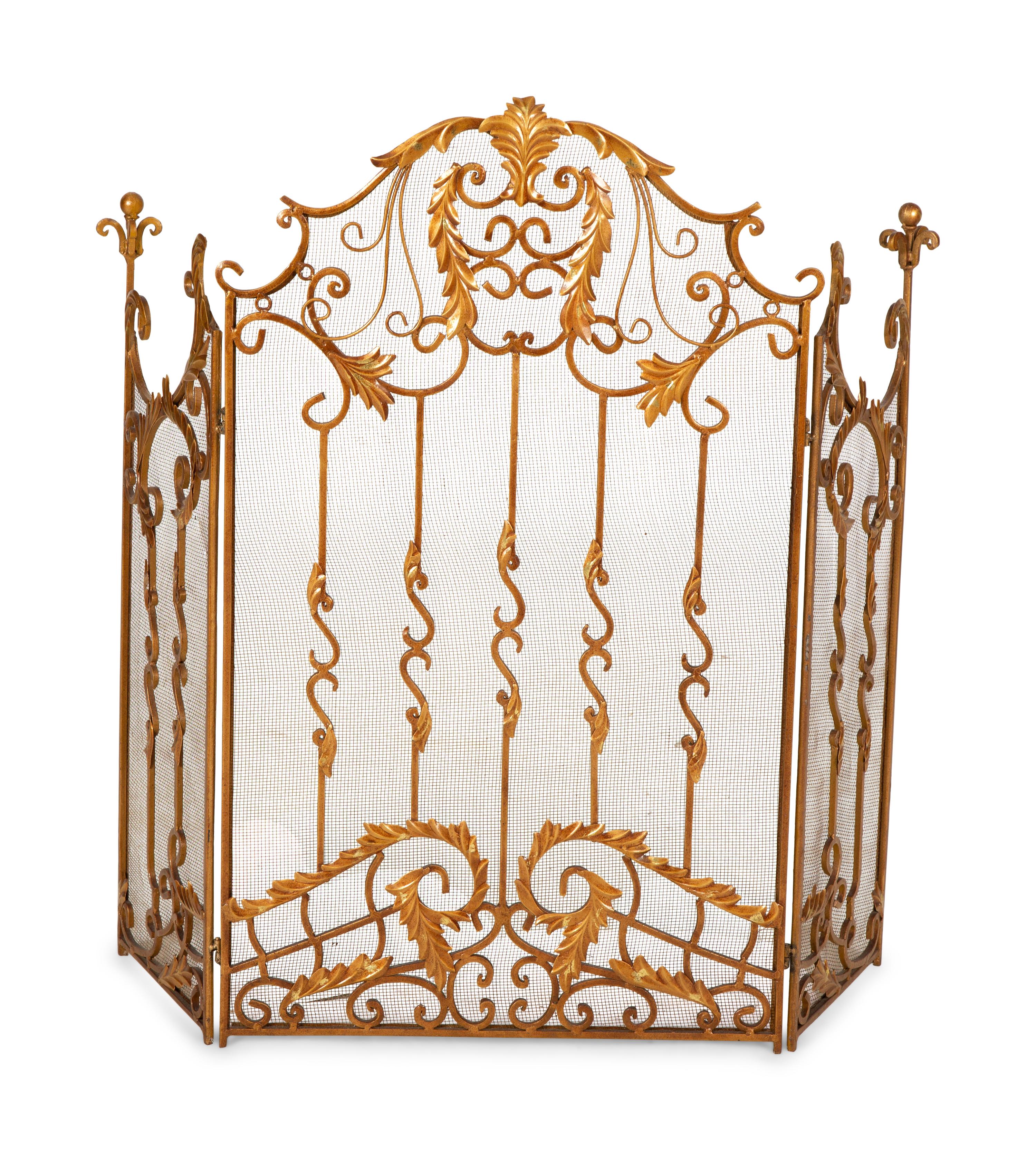 A Copper-Patinated Hammered Metal Fire Screen