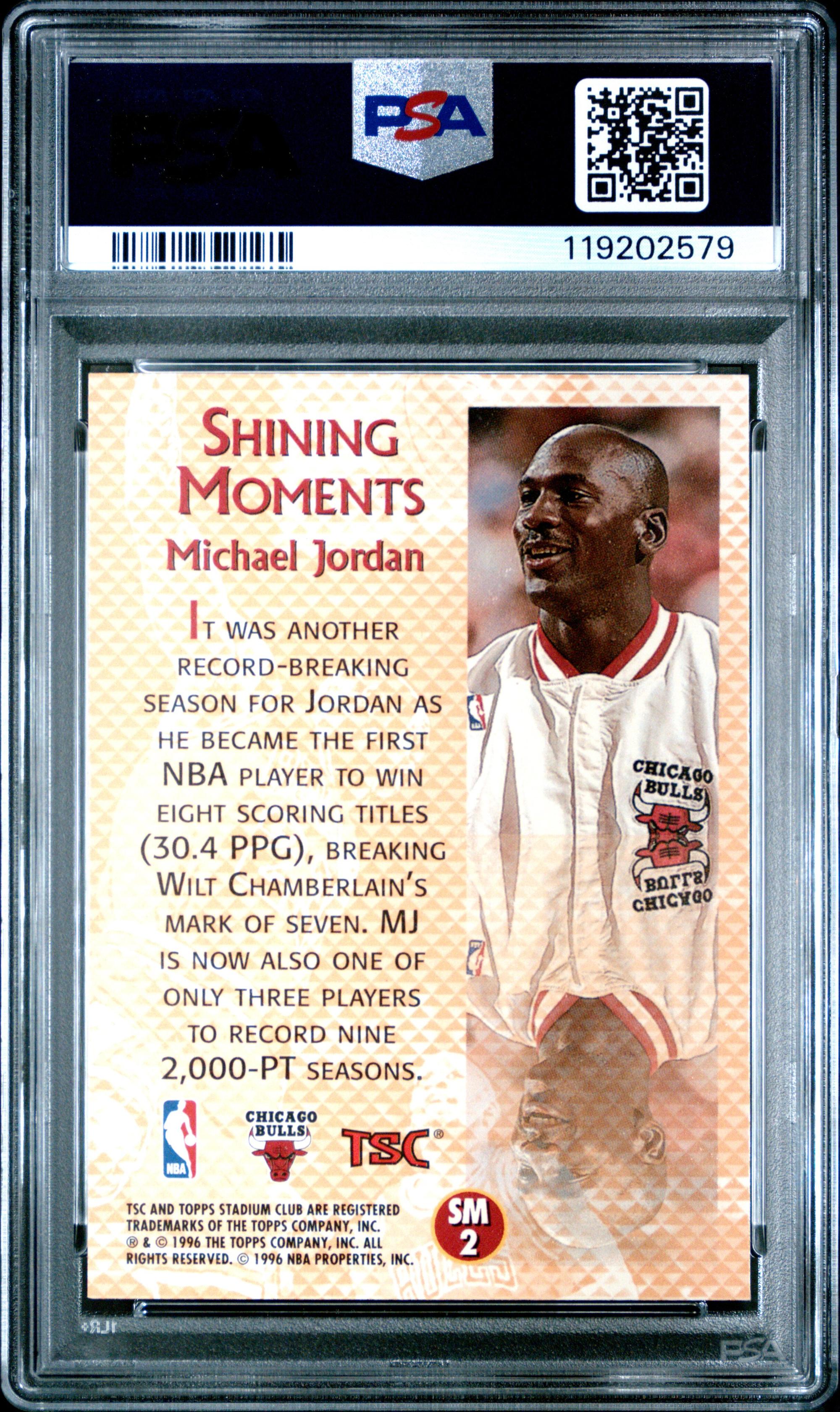 A 1996 Stadium Club Shining Moments Michael Jordan Basketball Card No. SM2 (PSA 10 GEM MINT)
