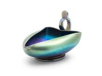 A Tiffany Studios Blue Favrile Glass Creamer Width 4 3/4 inches.