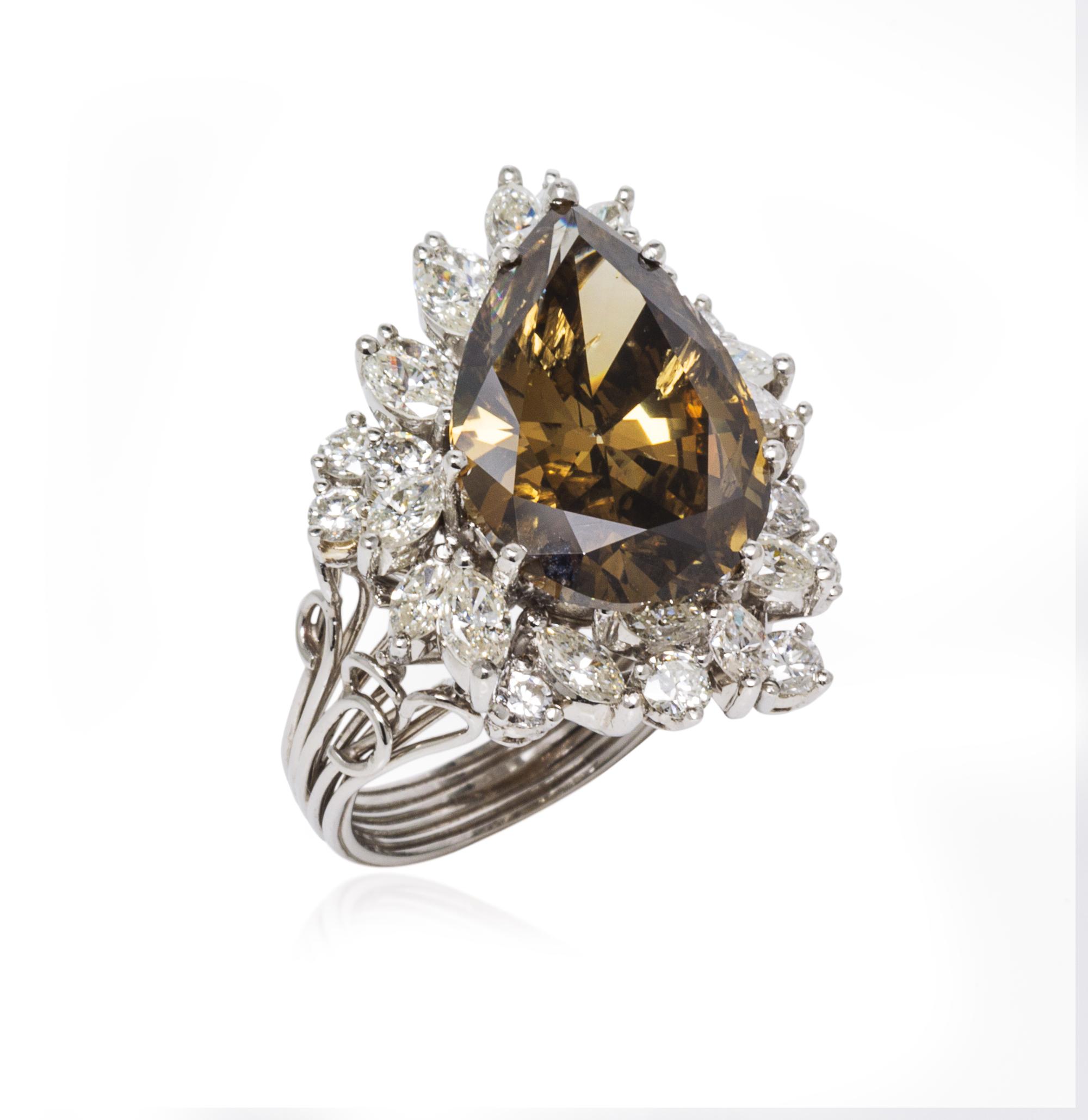 A Platinum, Fancy Colored Diamond and Diamond Ring, 10.20 dwts.