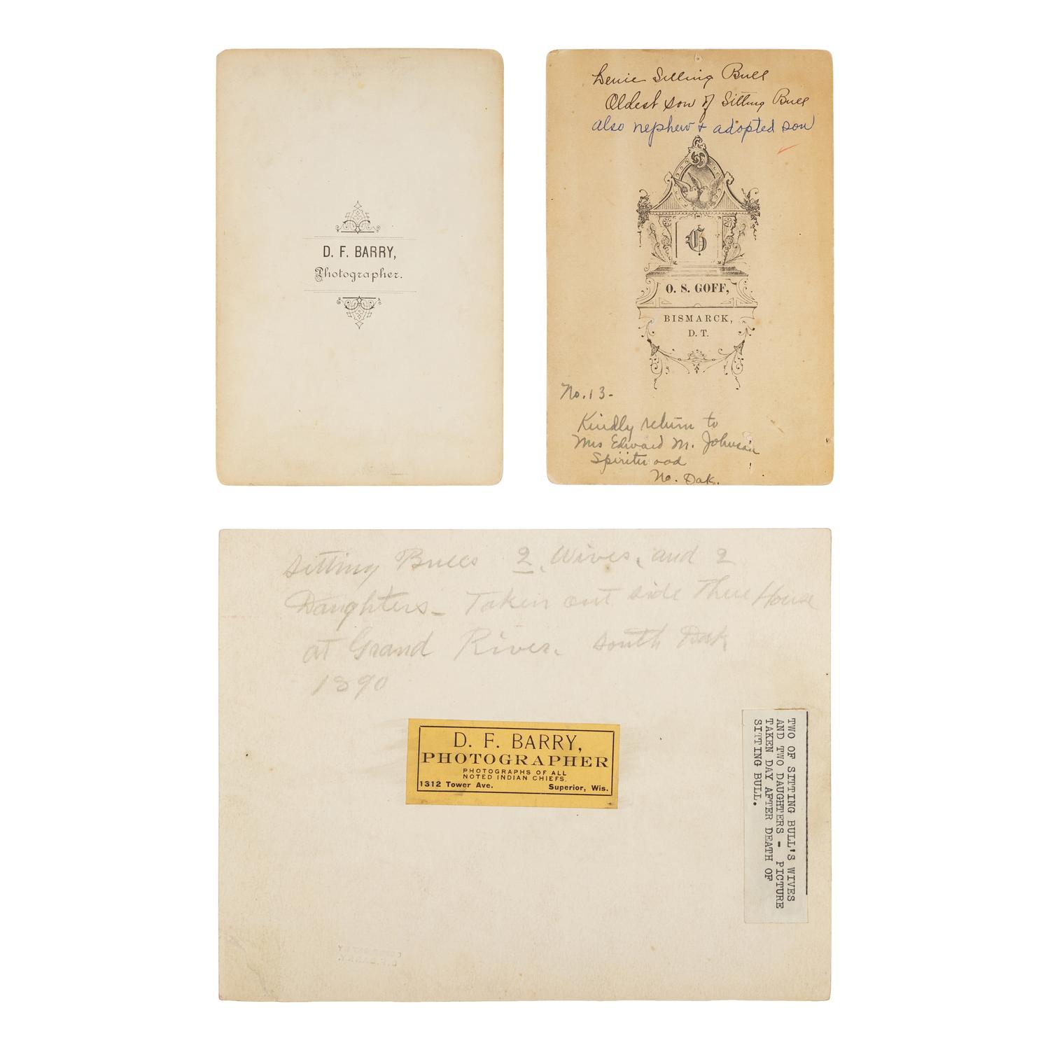 [Native Americana]. A group of 3 images of Sitting Bull and his family by D.F. Barry and O.S. Goff.