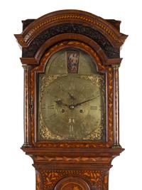 A Dutch Marquetry Decorated Tall Case Clock