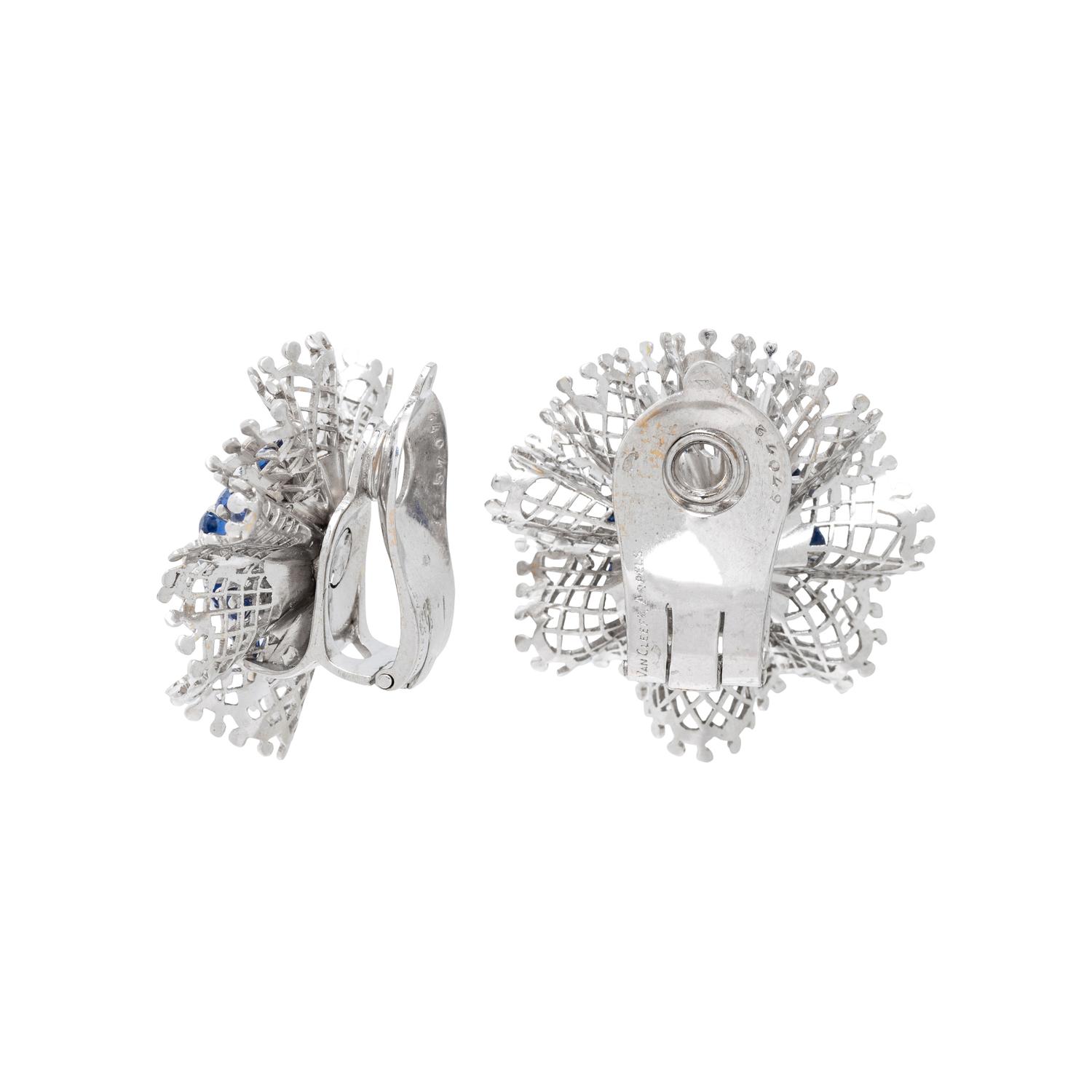 VAN CLEEF & ARPELS, WHITE GOLD AND SAPPHIRE 'DENTELLE' CLIP EARRINGS