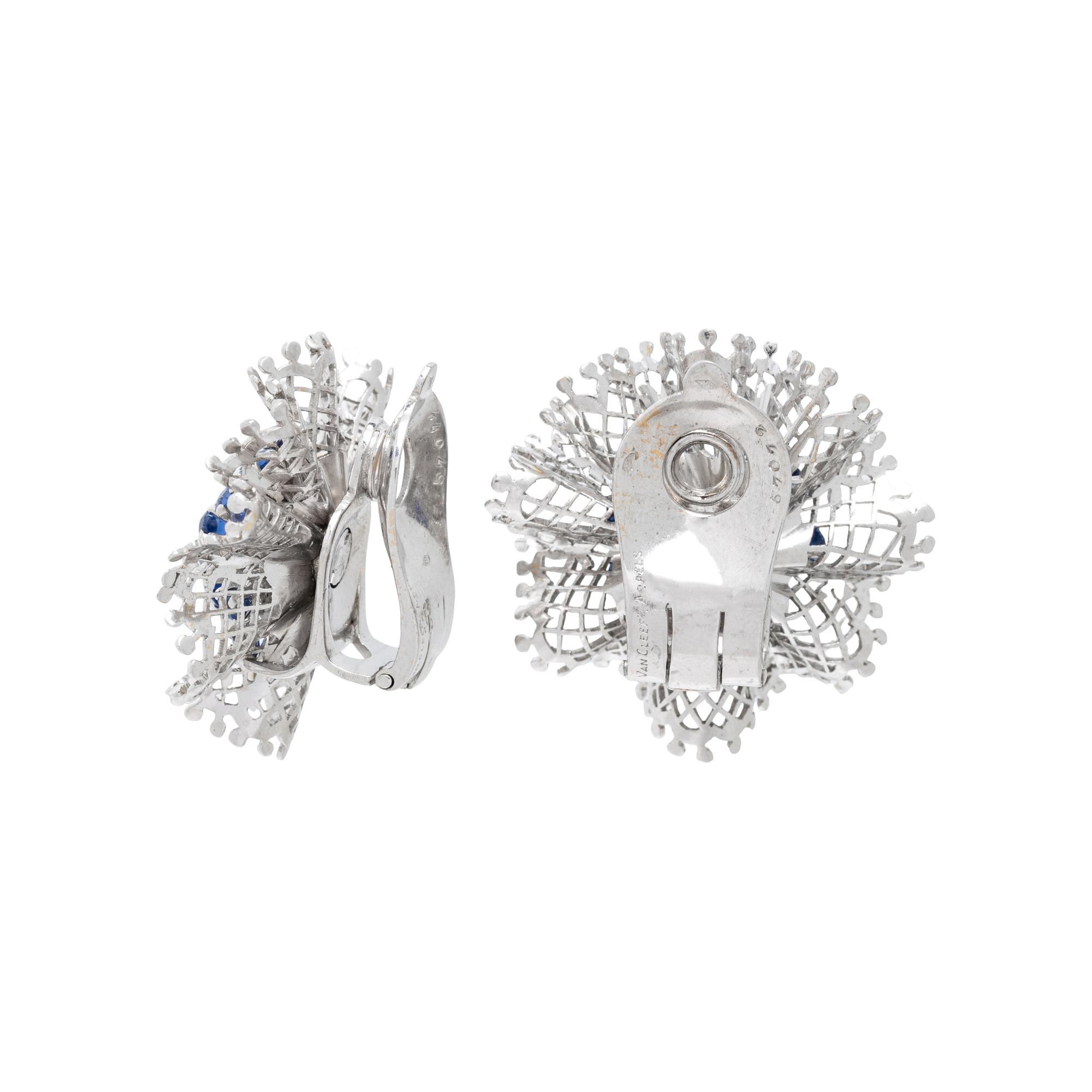 VAN CLEEF & ARPELS, WHITE GOLD AND SAPPHIRE 'DENTELLE' CLIP EARRINGS