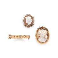 VICTORIAN, COLLECTION OF YELLOW GOLD AND CAMEO JEWELRY
