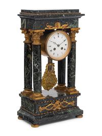 An Empire Style Gilt Bronze Mounted Marble Portico Clock