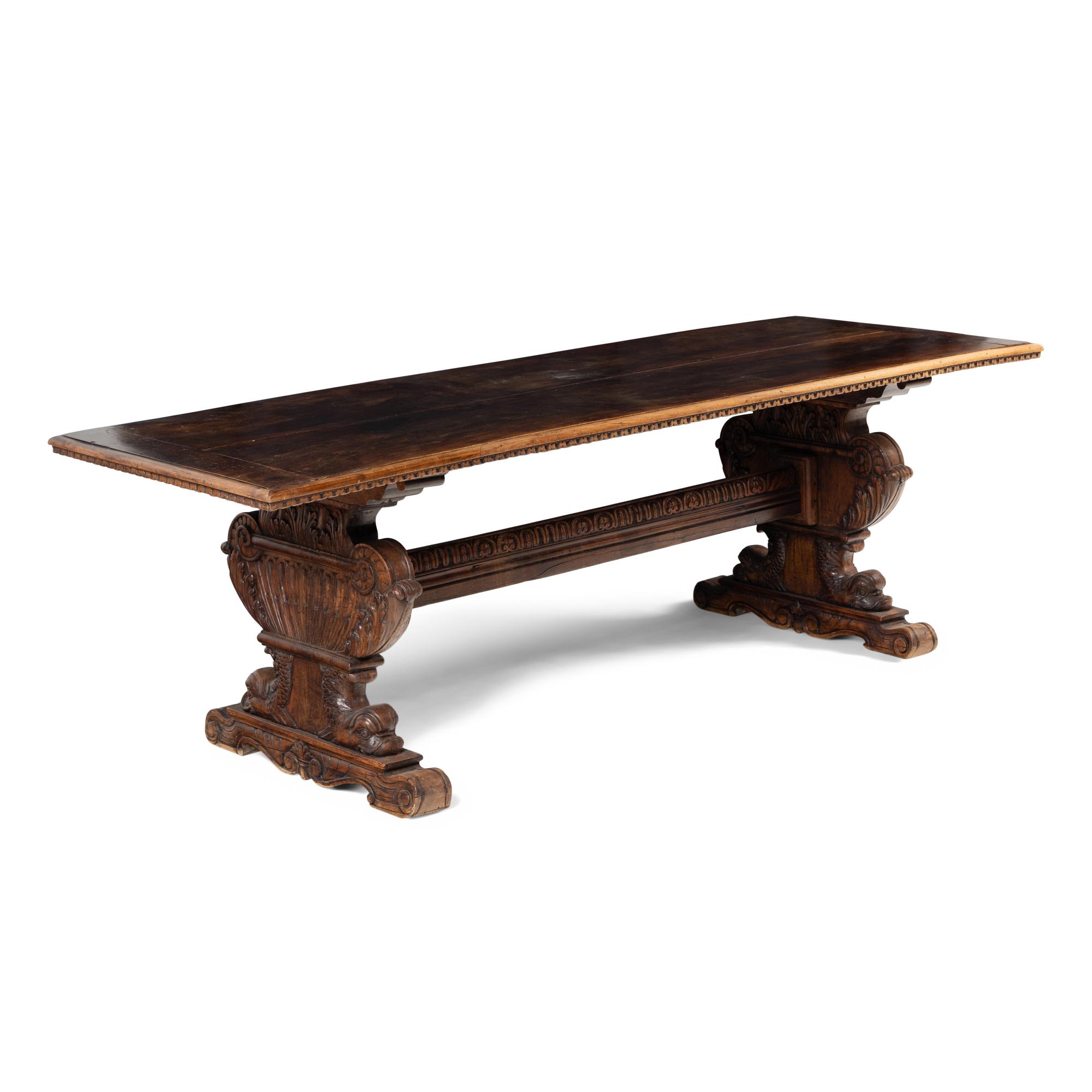 An Italian Renaissance Style Walnut Trestle Table