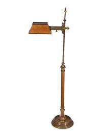 An Arts and Crafts Style Brass Floor Lamp with Tole Shade — Early 20th Century