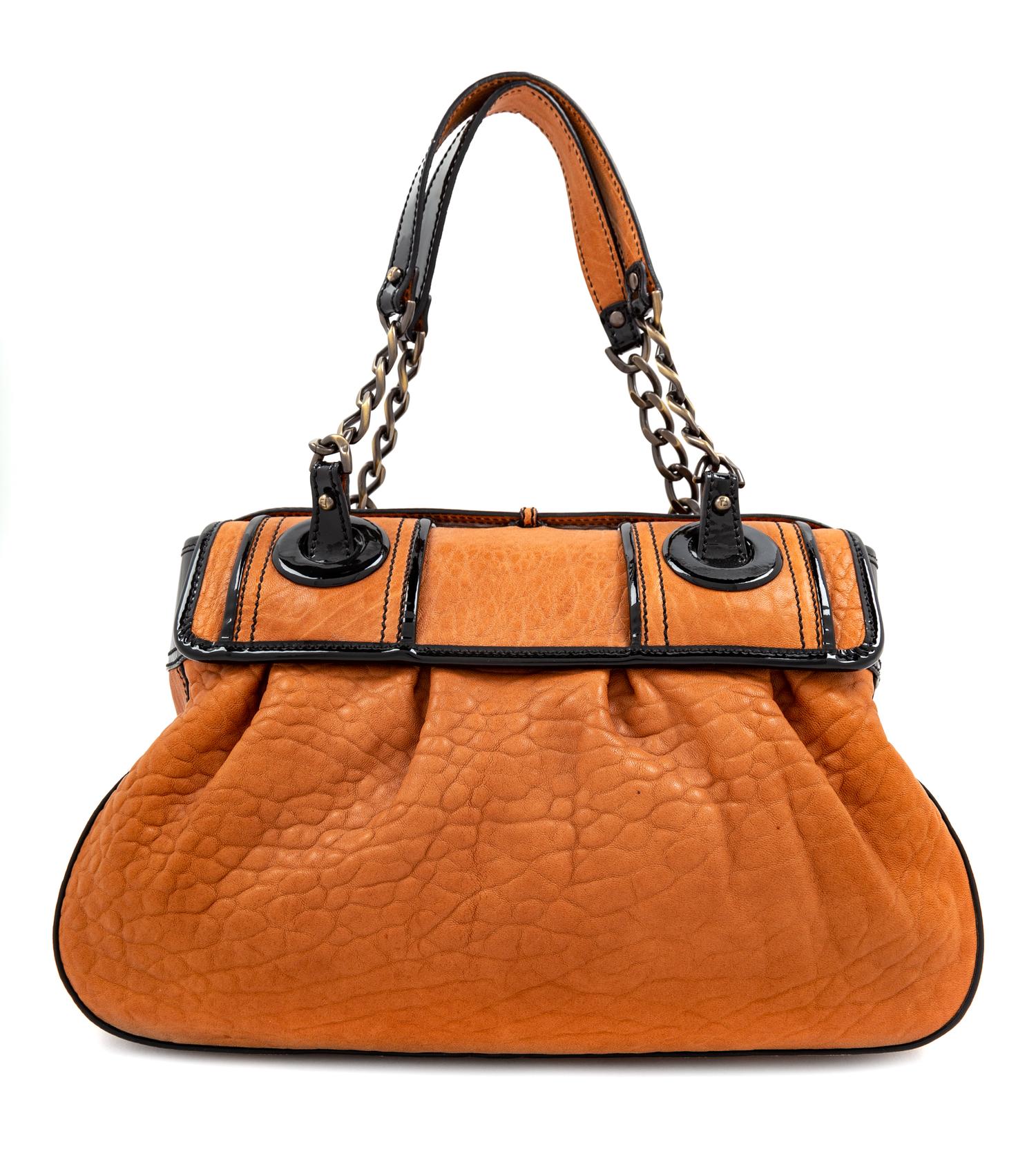 A Fendi Nappa Vernice Patent Leather Satchel, 8" H x 13" W x 4" D; Handle drop: 7".