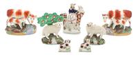 A Group of Seven Staffordshire Figures Height of tallest 5 1/2 inches. — 20TH CENTURY