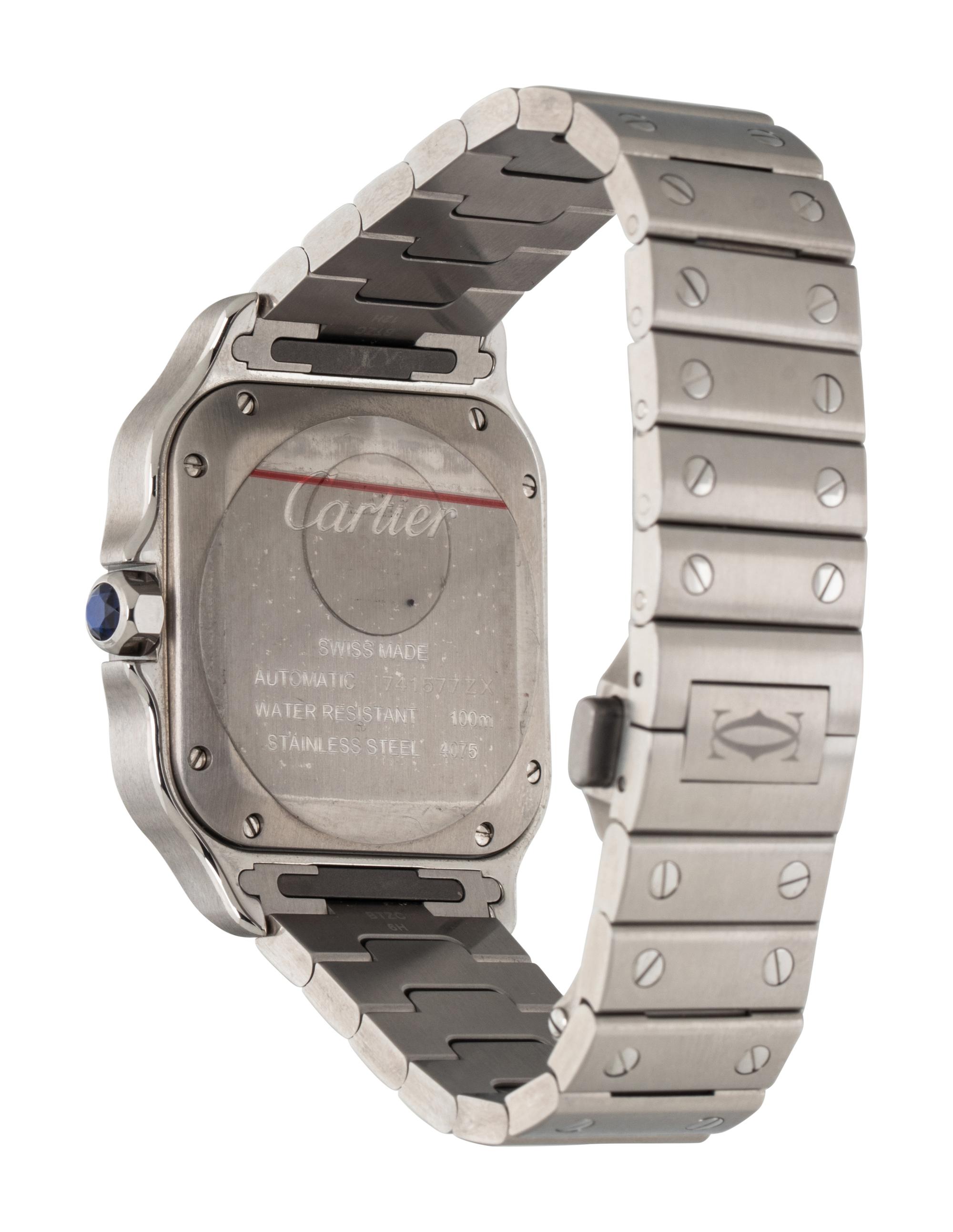 CARTIER, STAINLESS STEEL 'SANTOS' WATCH, BOX & PAPERS