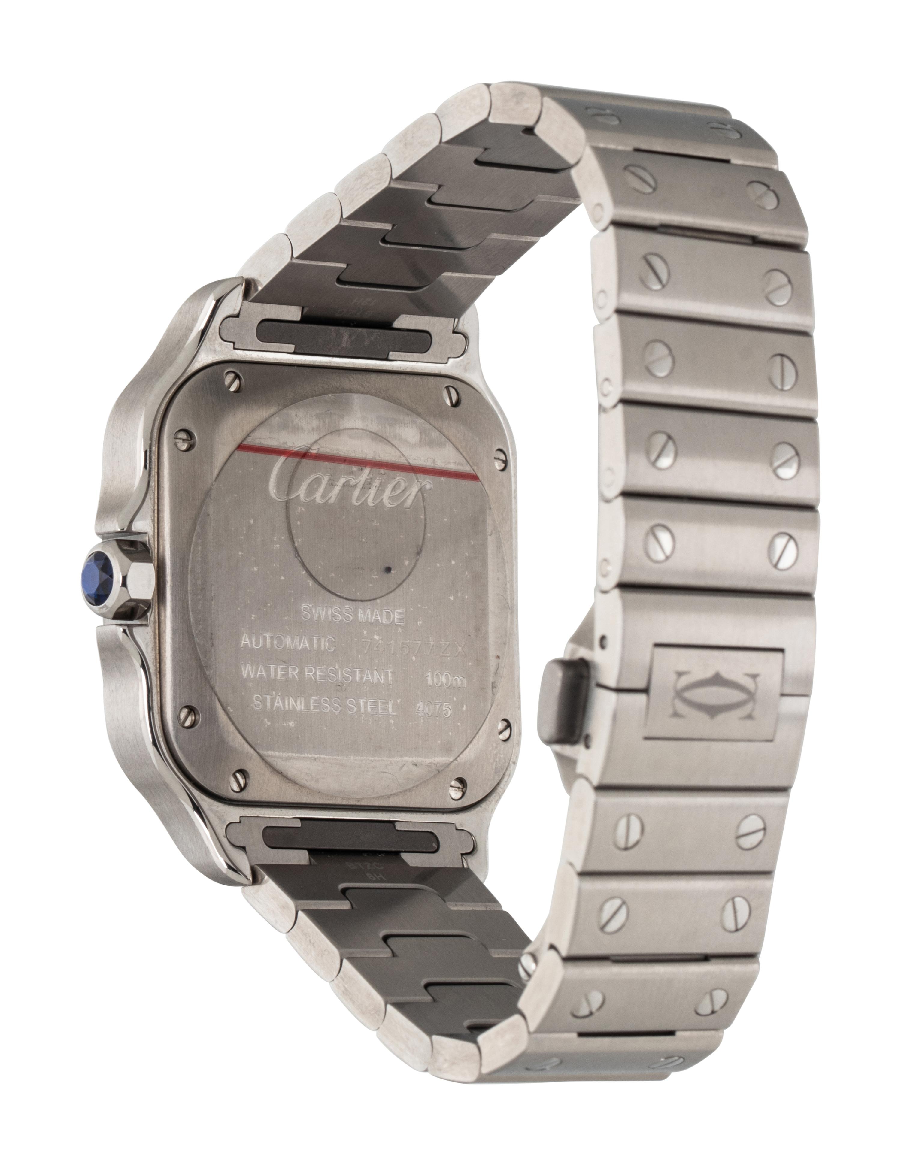 CARTIER, STAINLESS STEEL 'SANTOS' WATCH, BOX & PAPERS