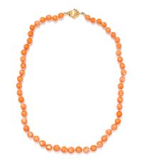 An 18 Karat Yellow Gold and Graduated Coral Bead Necklace,