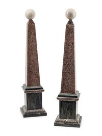A Pair of Marble and Granite Obelisks