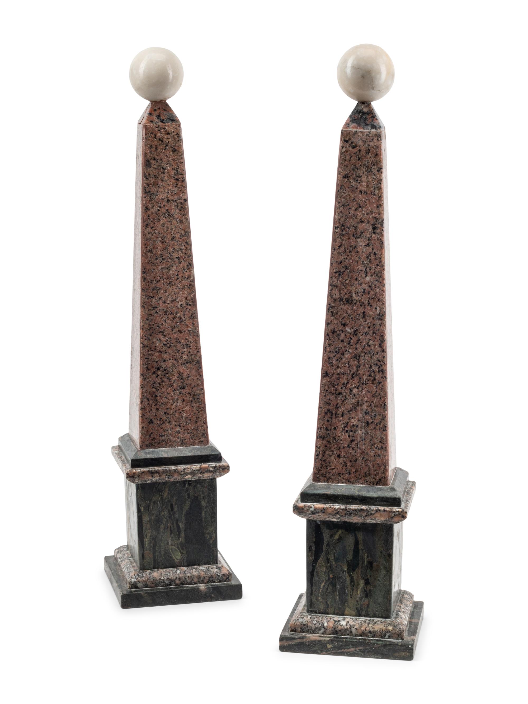A Pair of Marble and Granite Obelisks