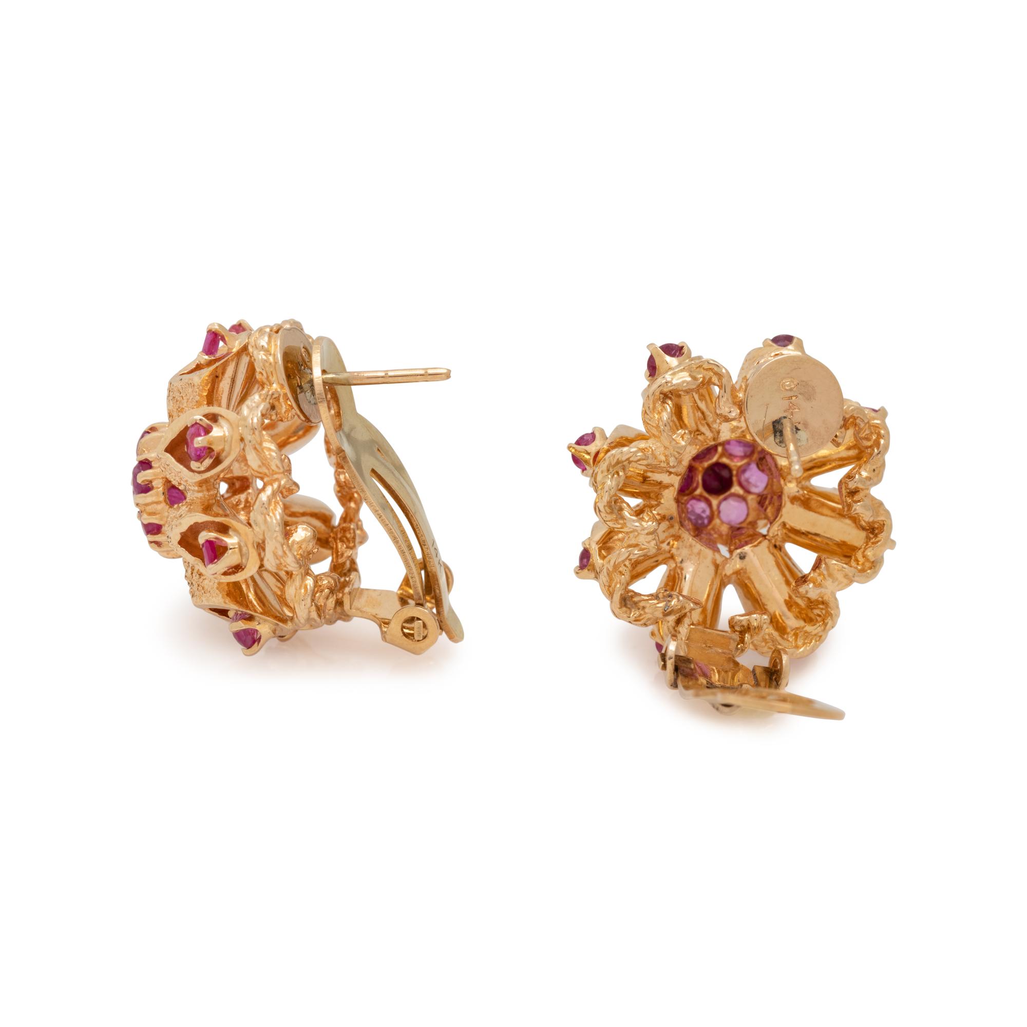 YELLOW GOLD AND RUBY EARCLIPS