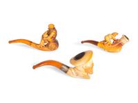 Three Carved Meerschaum Figural Pipes