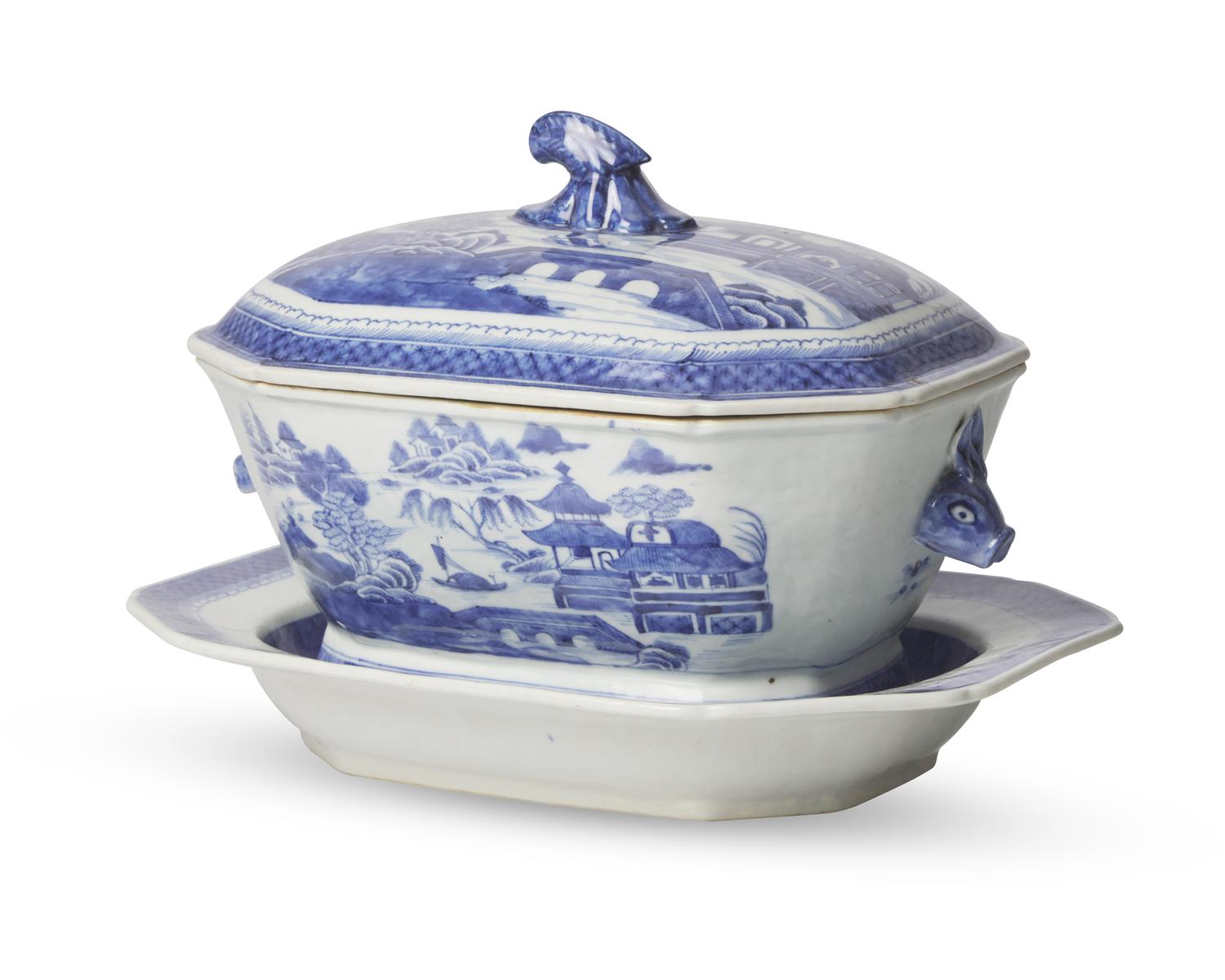 A Canton Export Porcelain Tureen and Tray