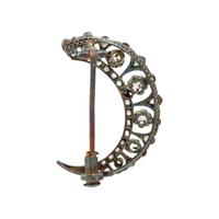 Antique, Silver-Topped Gold and Diamond Crescent Brooch