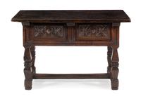 A Spanish Renaissance Style Oak Console Table Height 33 3/4 x width 52 3/4 x depth 24 1/2 inches. — 19TH/20TH CENTURY WITH EARLIER ELEMENTS