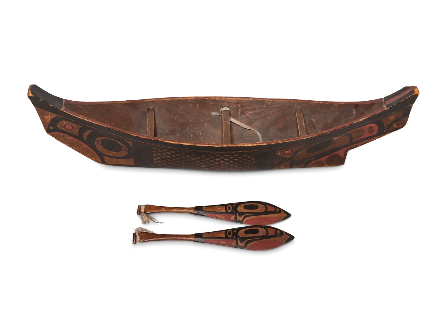 Haida Model Canoe and Paddles