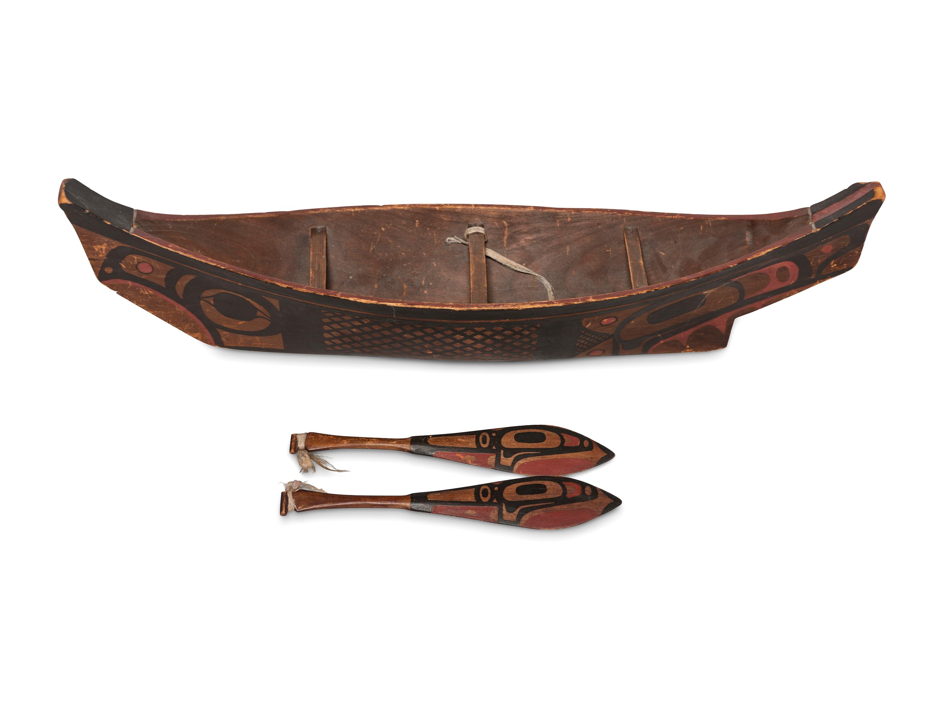 Haida Model Canoe and Paddles