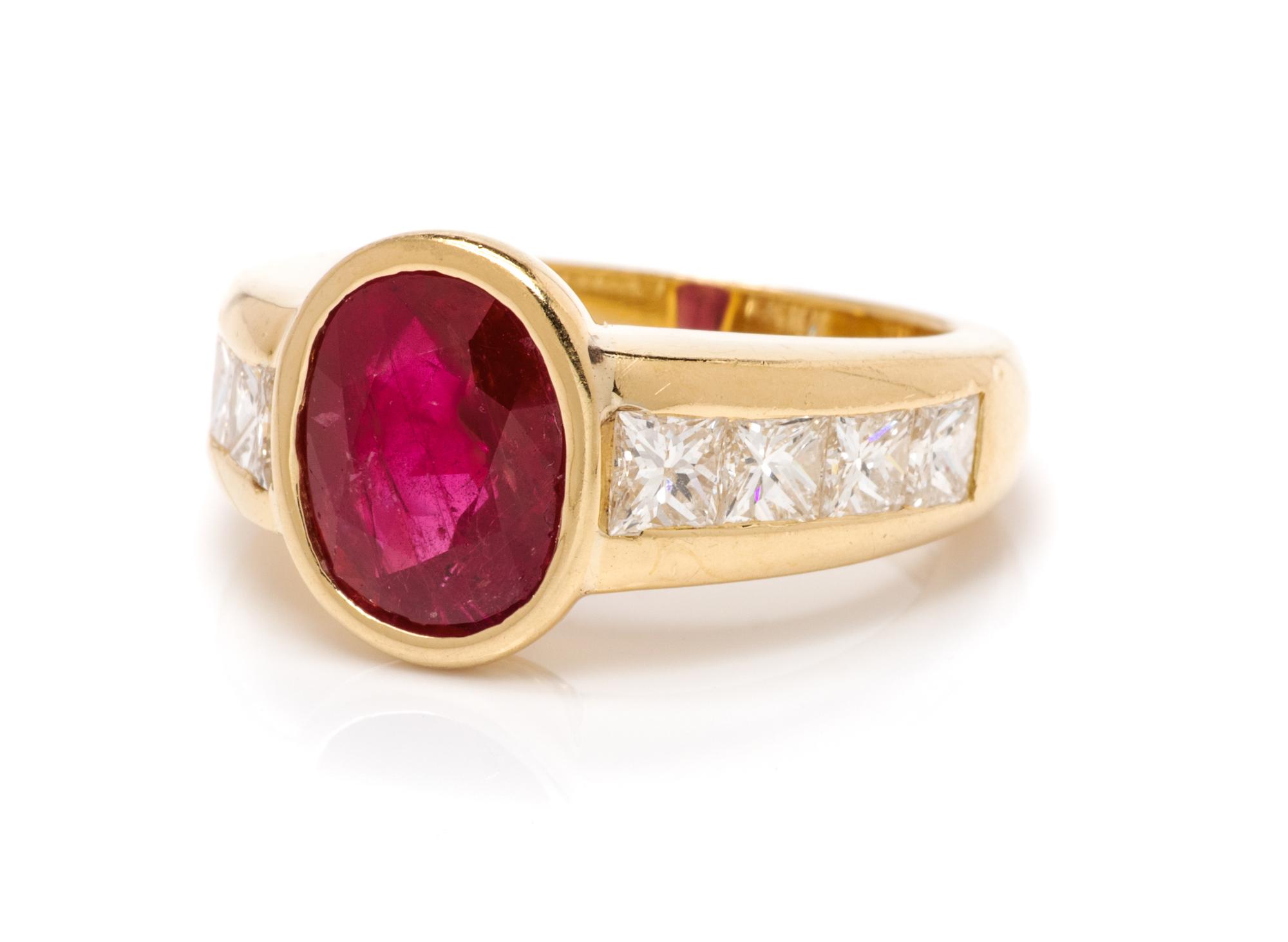 A Yellow Gold, Ruby and Diamond Ring, 7.00 dwts.