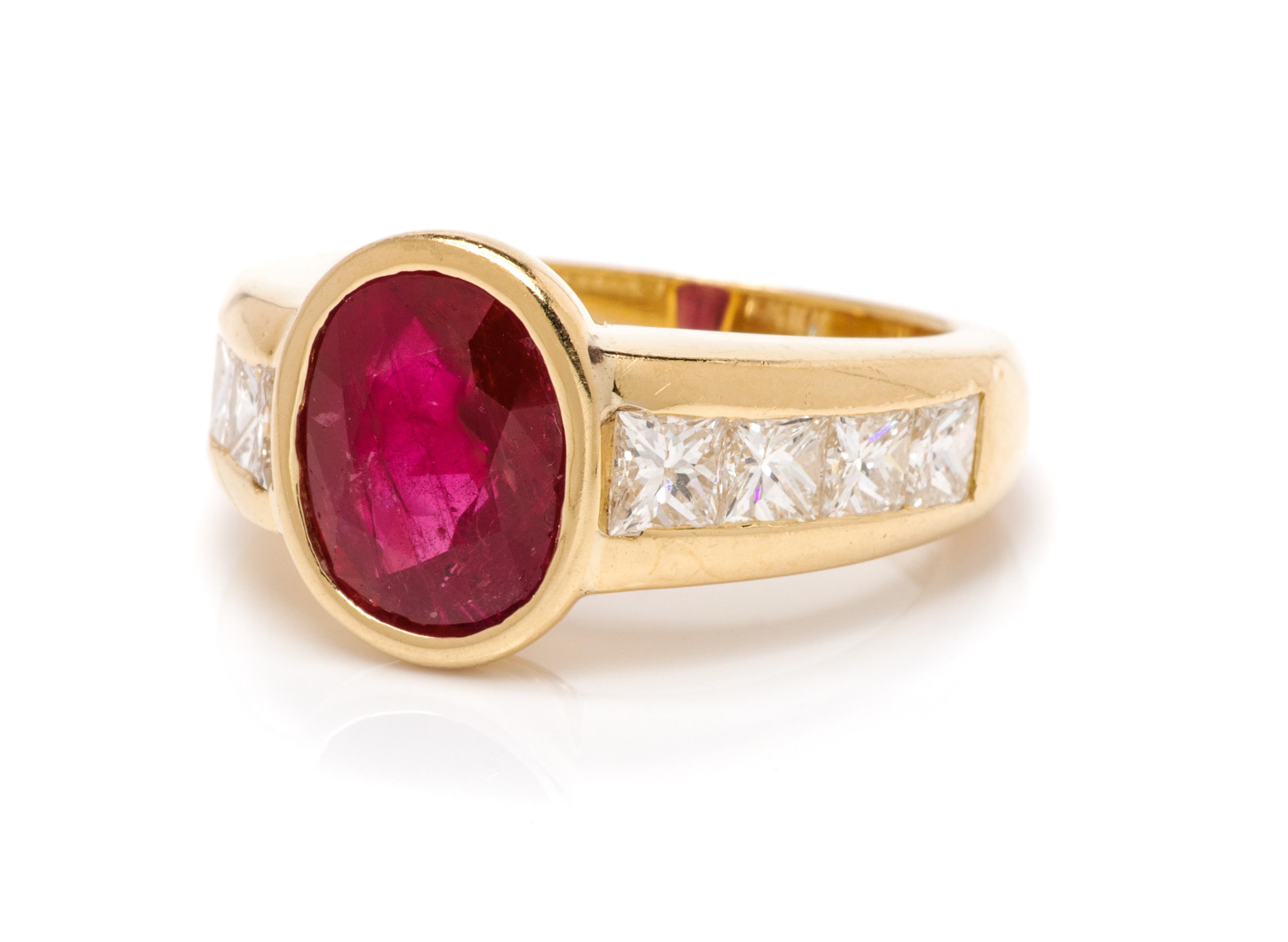 A Yellow Gold, Ruby and Diamond Ring, 7.00 dwts.