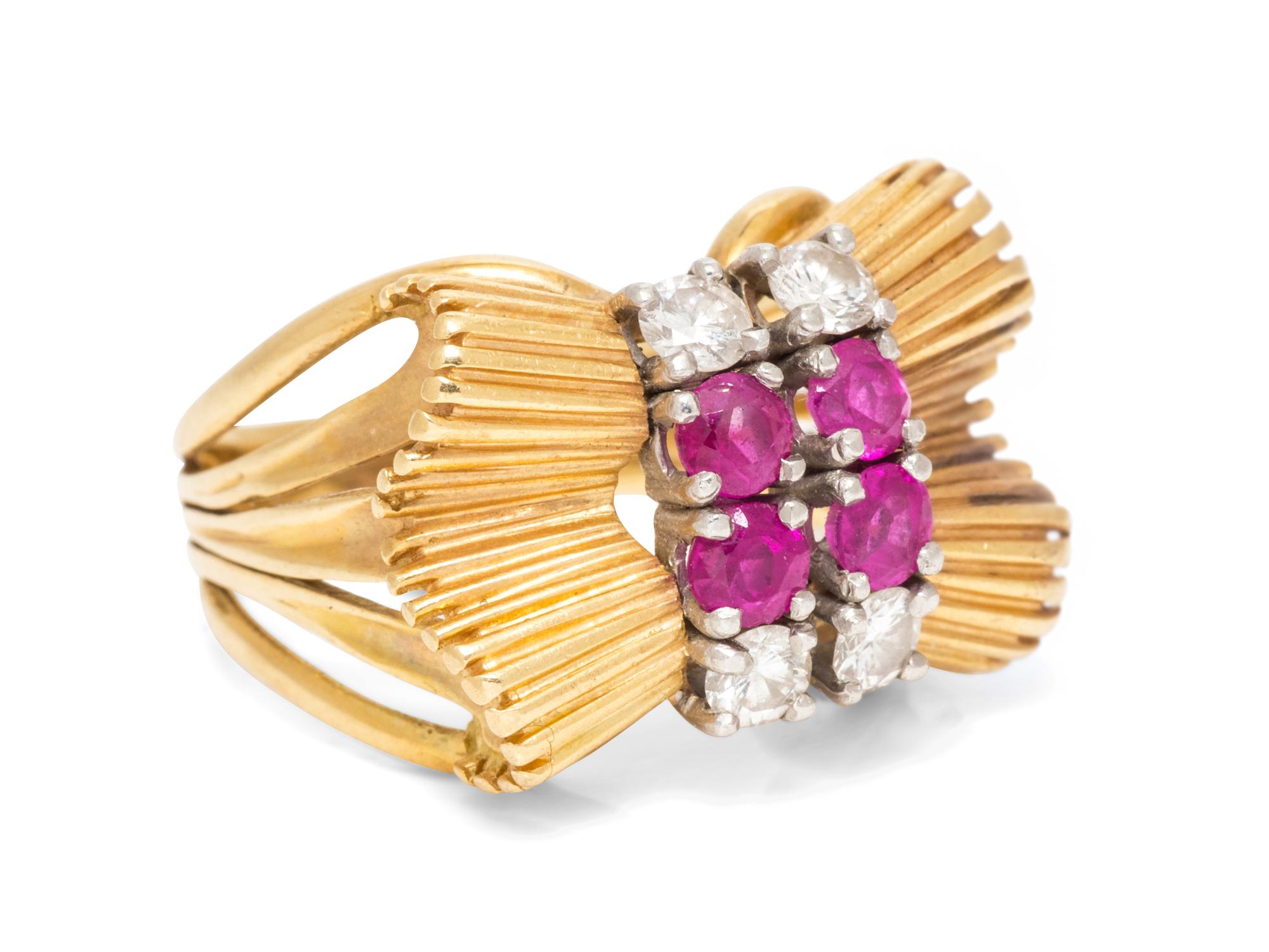A Yellow Gold, Platinum, Ruby and Diamond Ring,