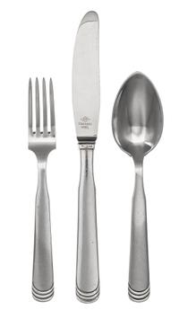 A Danish Silver Flatware Service, Hans Hansen, Copenhagen, Mid-20th Century, Art Deco Ripple pattern, comprising: 9 dinner knives 3 lun