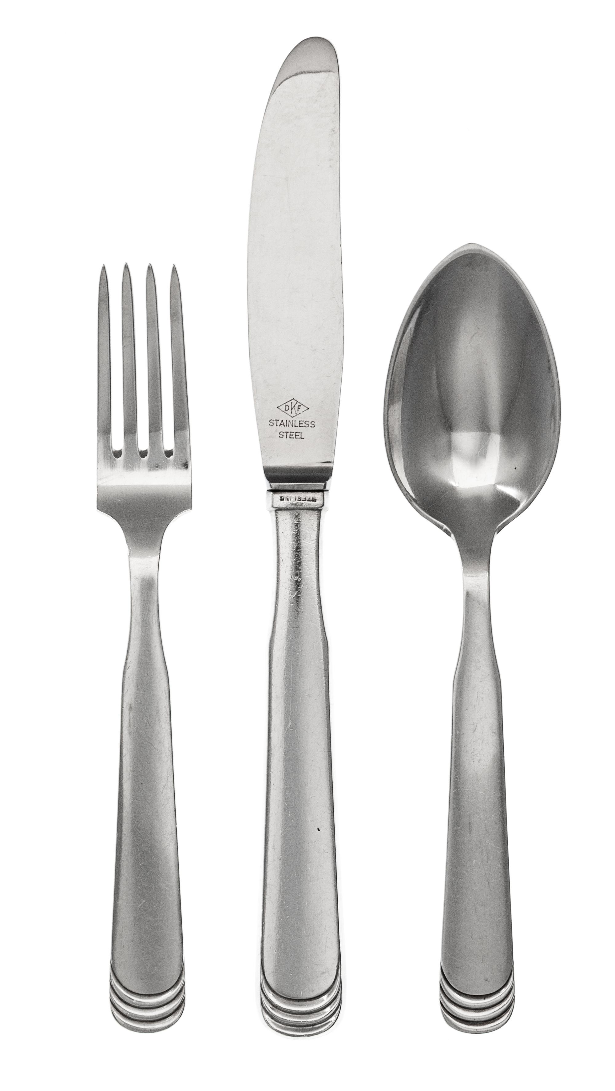 A Danish Silver Flatware Service, Hans Hansen, Copenhagen, Mid-20th Century, Art Deco Ripple pattern, comprising: 9 dinner knives 3 lun