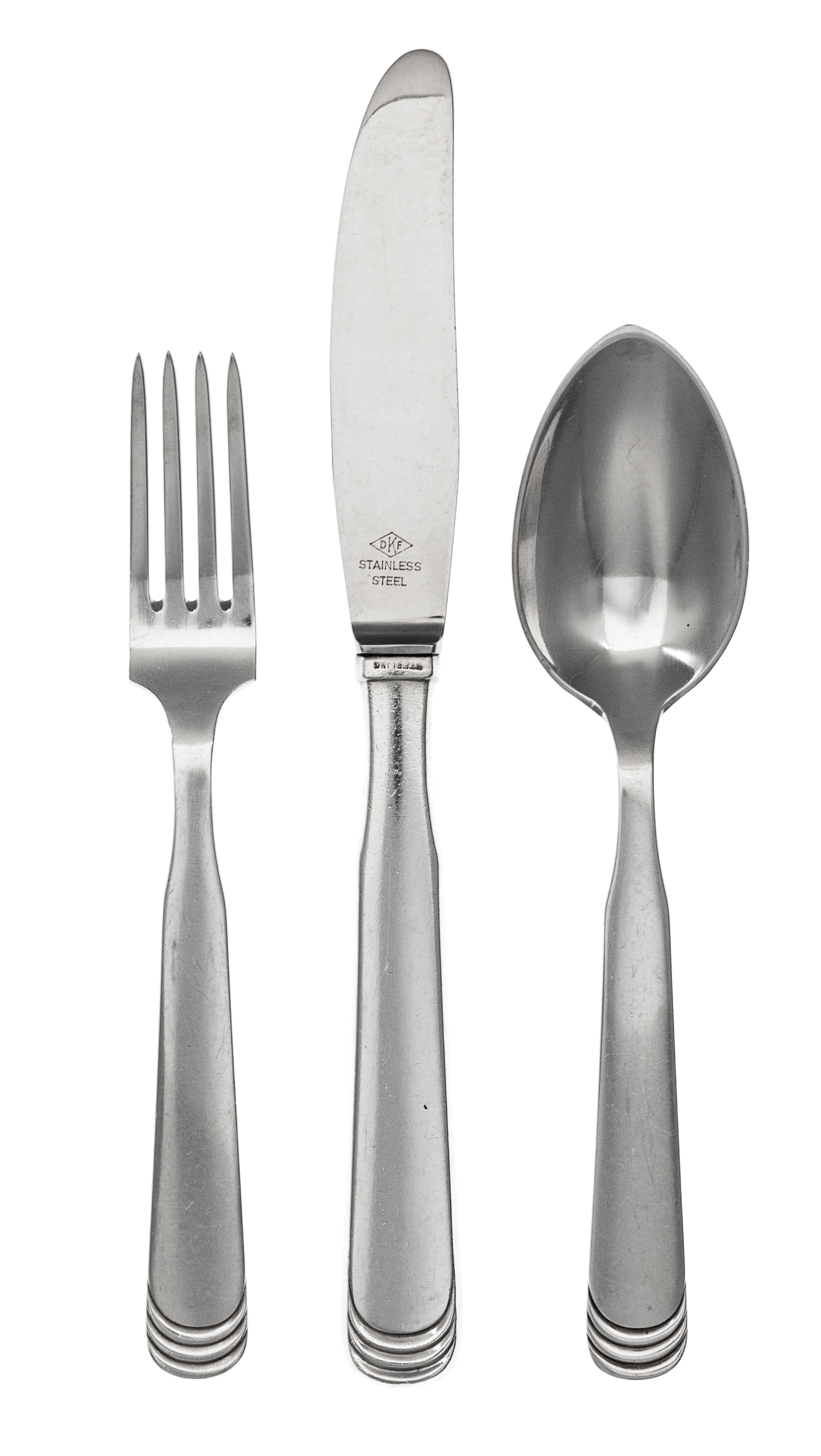 A Danish Silver Flatware Service, Hans Hansen, Copenhagen, Mid-20th Century, Art Deco Ripple pattern, comprising: 9 dinner knives 3 lun