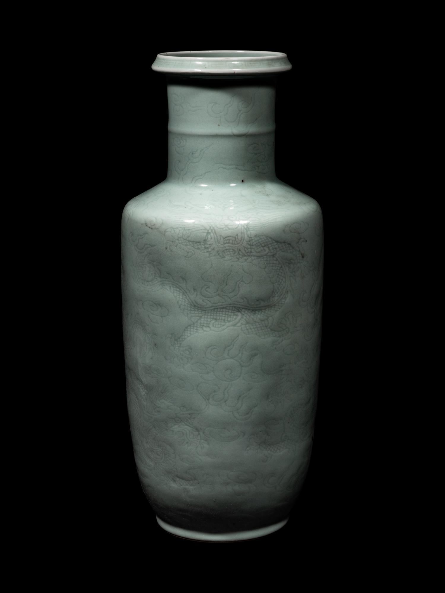 A Pale Celadon Glazed Porcelain Rouleau Vase