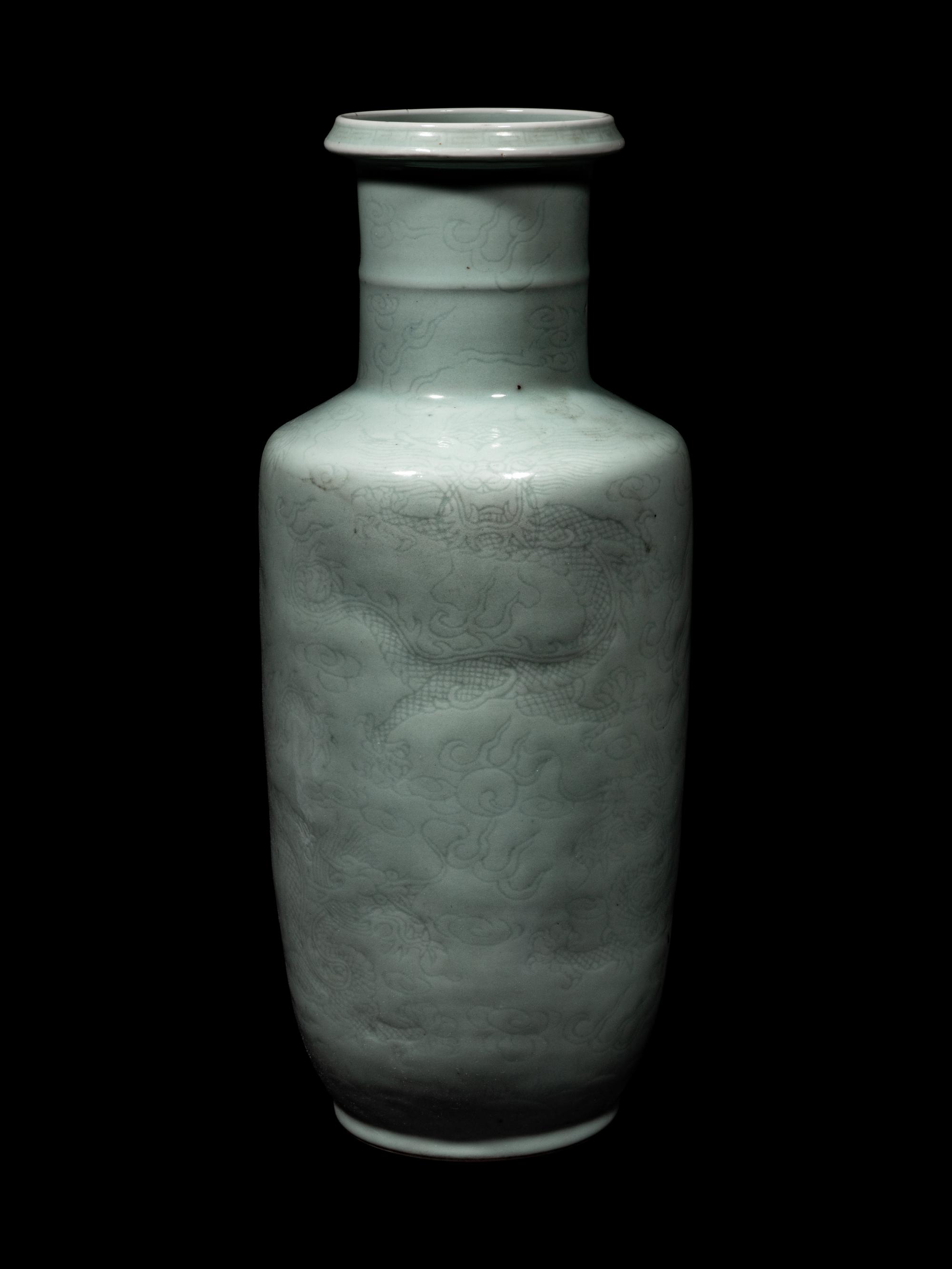 A Pale Celadon Glazed Porcelain Rouleau Vase