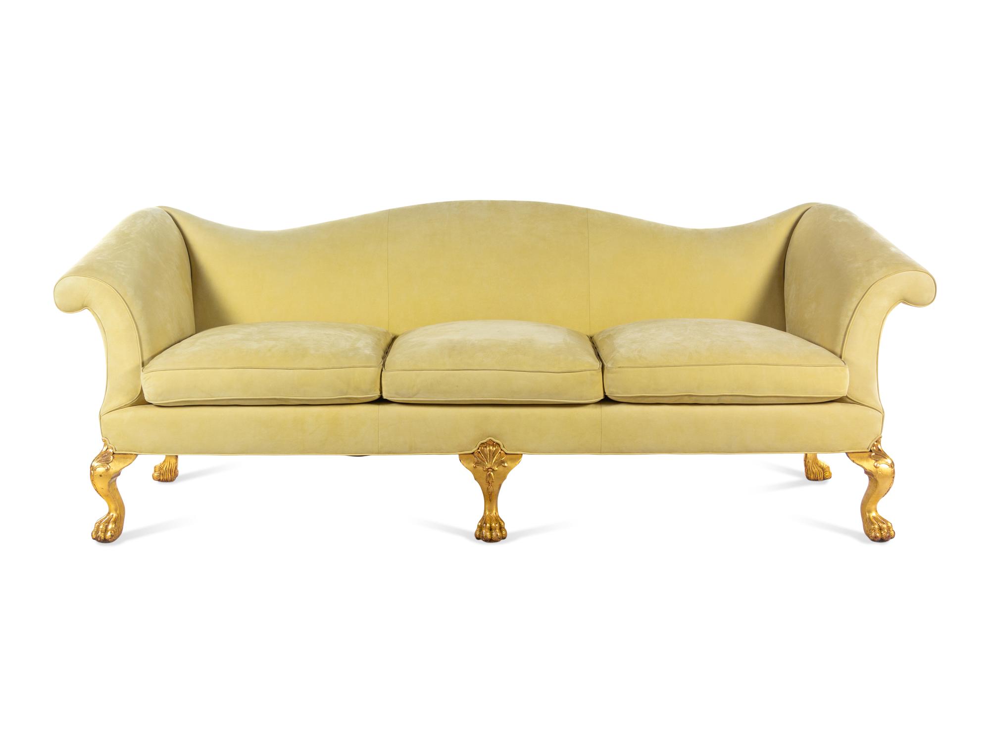 A George III Style Giltwood Camelback Sofa