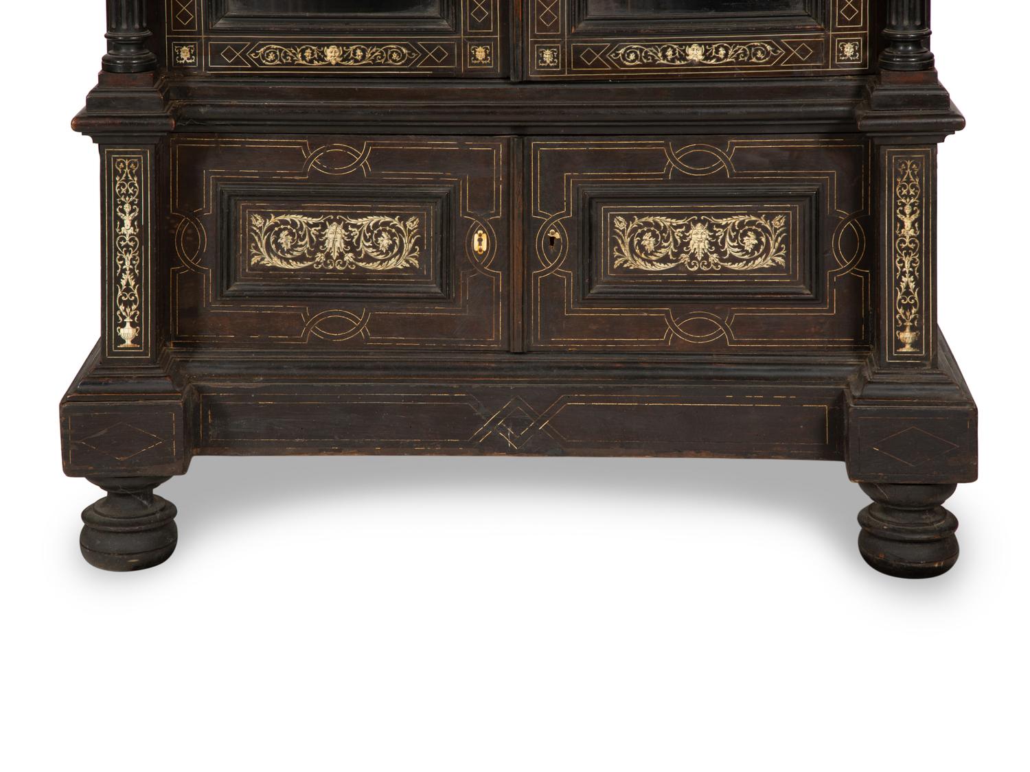 A North Italian Ebonized Bone-Inlaid Bookcase