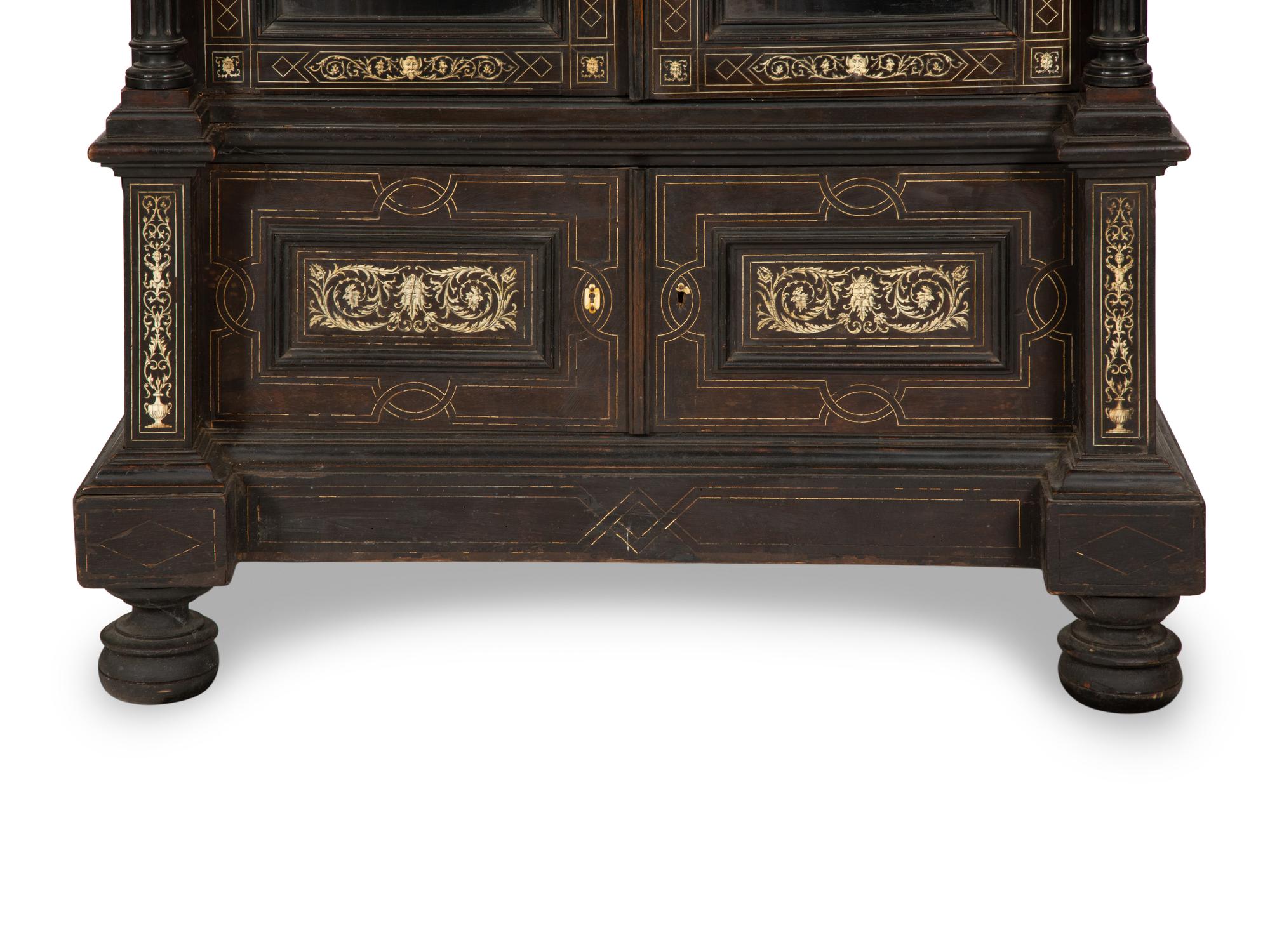 A North Italian Ebonized Bone-Inlaid Bookcase