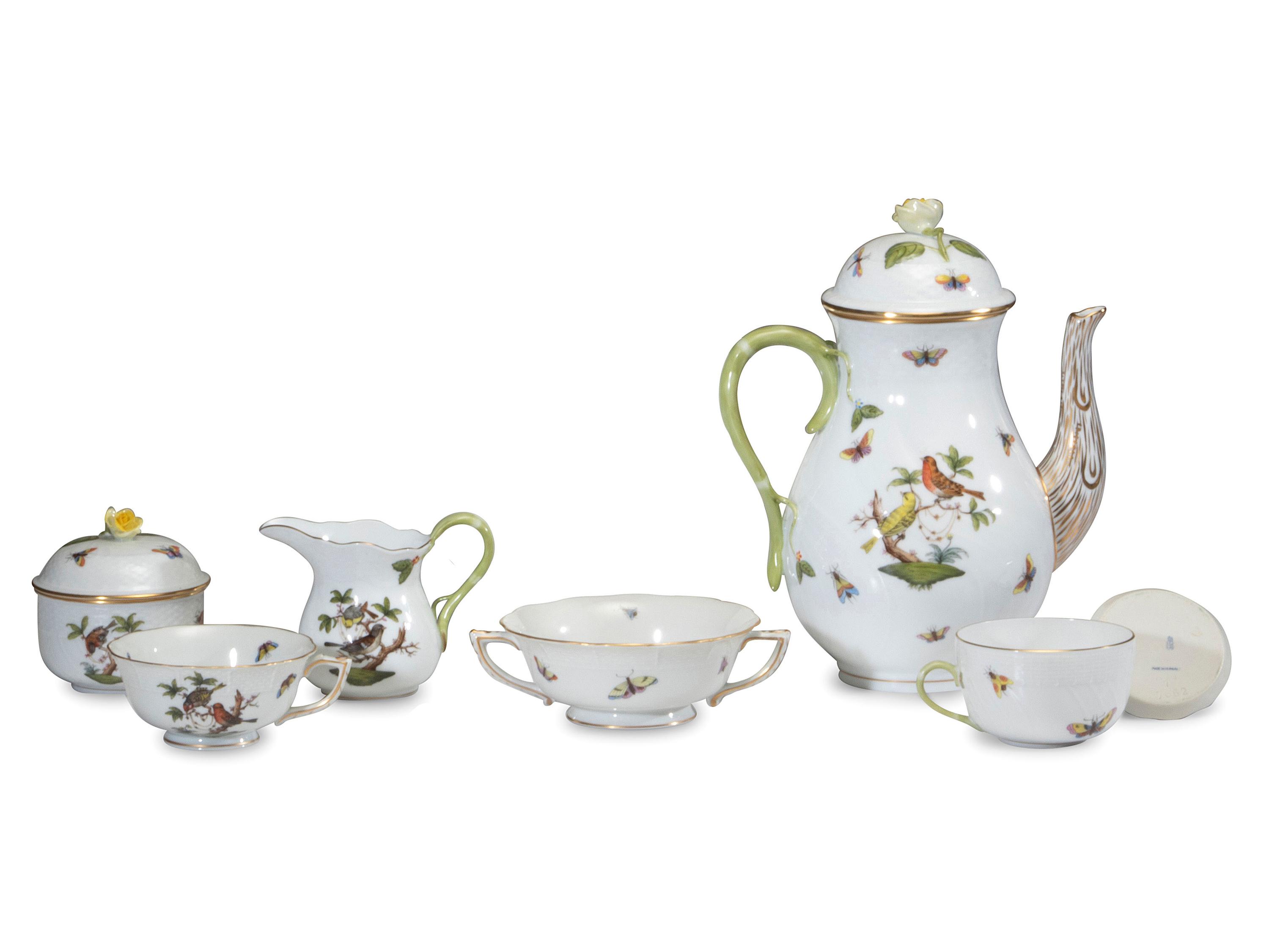 A Herend Rothschild Bird Porcelain Service for Twelve