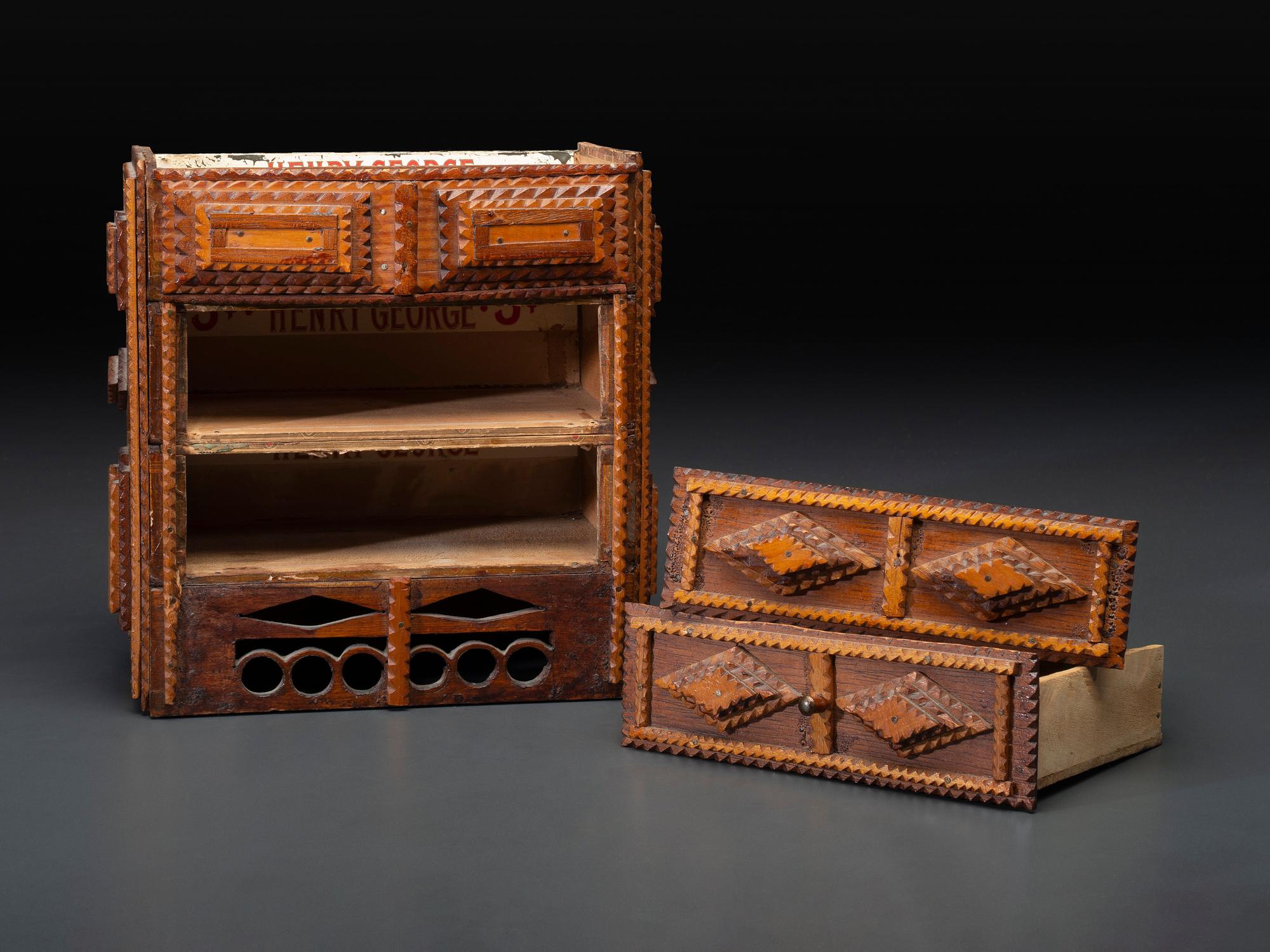 Two Miniature Tramp Art Chests