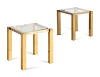 A Pair of Modernist Chrome and Brass Side Tables
