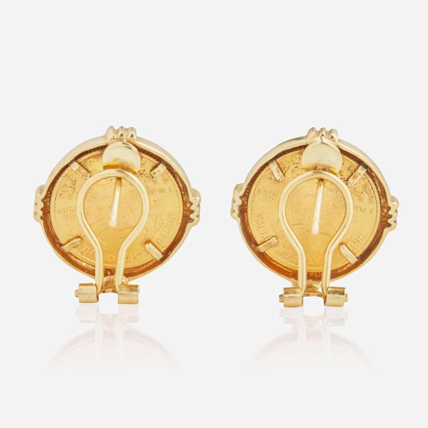 A Pair of 14K Yellow Gold Coin Earrings