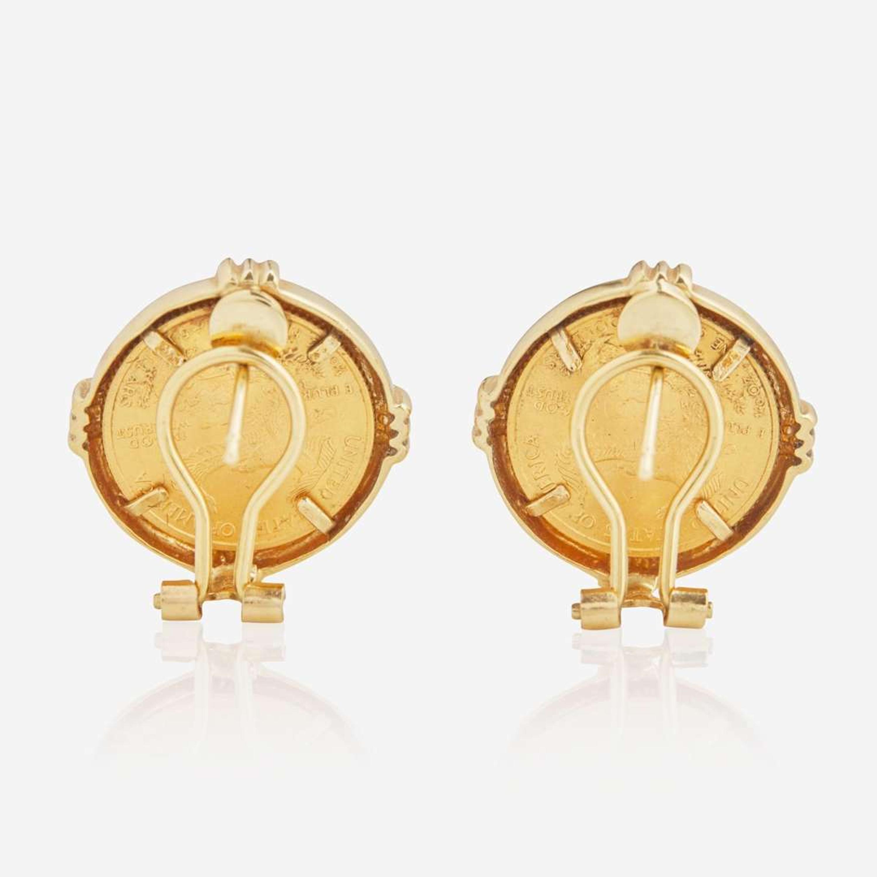 A Pair of 14K Yellow Gold Coin Earrings
