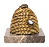 A Gilt Bronze and Hardstone Beehive Inkwell