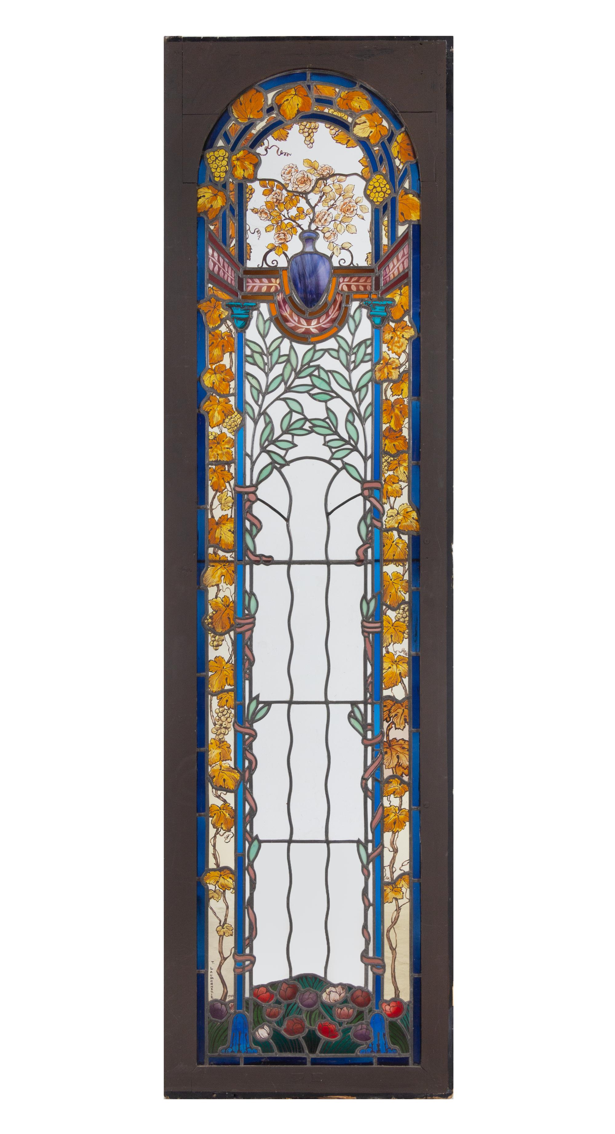 A Pair of French Leaded and Stained Glass Windows by Théophile-Hippolyte Laumonnerie (French, 1863-1924)
